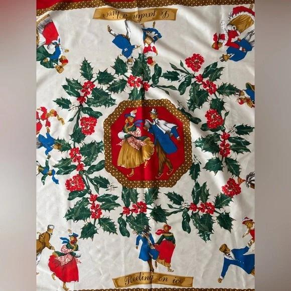 vintage christmas scarf silk - Picture 9 of 10